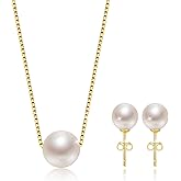 Aocelly Single Pearl Necklace Earrings Set for Women,Classic Pearl Jewelry Set Gifts for Weddings,Birthday,Anniversary