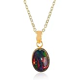 InfinityGemsArt Black Ethiopian Opal Pendant Necklace For Women October Birthstone Natural Gemstone Bezel Handmade Jewelry Crystals, 14K Gold Plated Chain 20 inch