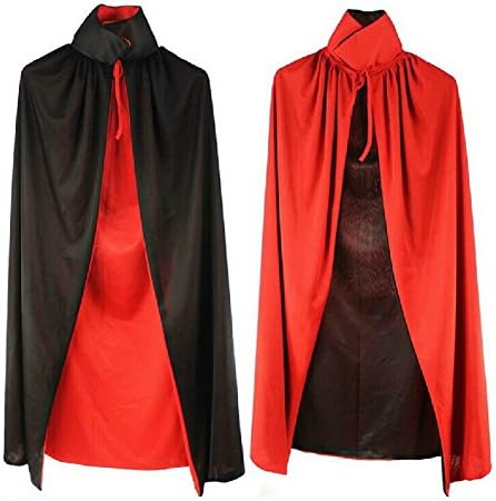 Custome Black Red Reversible Dress Goth Devil Pirate Vampire Demon 35" Cloak For Halloween Party Christmas Children Kids