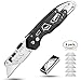 Folding Utility Pocket Knife - Heavy Duty Box Cutter Knives with 6 Replaceable SK5 Blades, Quick-Change and Lock-Back Design, Belt Clip and Anti-Slip Handle