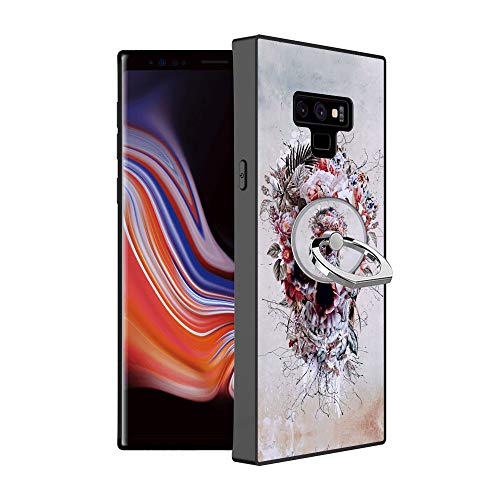 Retro Case with Ring Holder Stand FloralÂ Skull for Samsung Galaxy Note 9 Soft Protective Case with Ring Holder Stand Fashion Style Flexible Rubbery Slim Phone Case with Ring Holder Stand