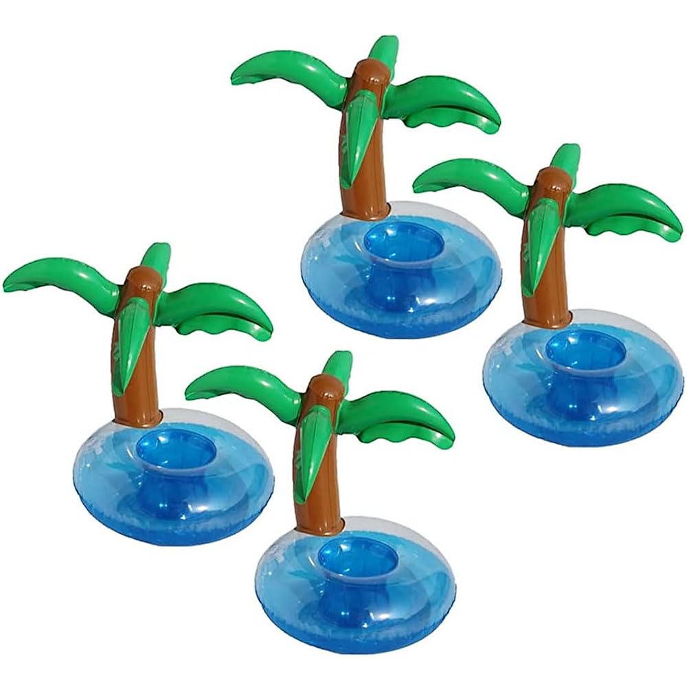 LATRAT Pack of 4 Inflatable Palm Tree Coasters, Jumbo Coconut Palms, Drinking Cup Holders, Beach Background Decoration for Hawaiian Luau Party