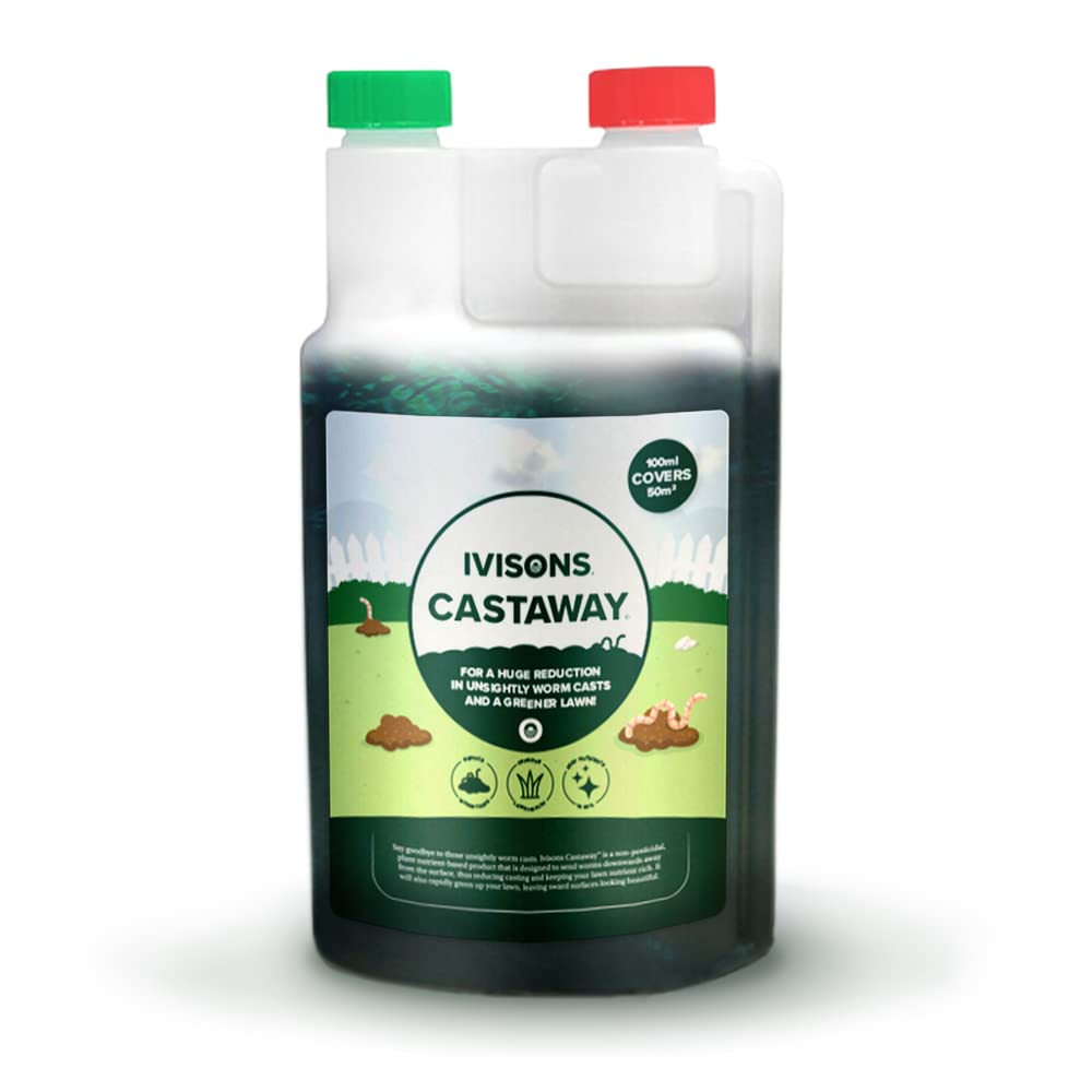 Ivisons Castaway | Non Pesticidal Worm Casting Treatment For Lawns | Contains Sulphur To Lightly Acidify The Top 2 Inches of Soil | Causes Worms To Go Deeper Into The Soil (500ml)