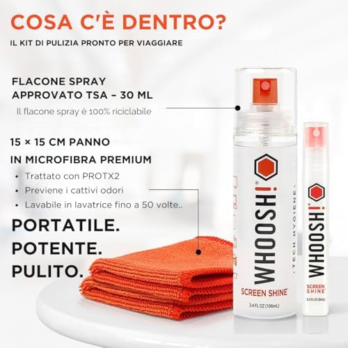 Screen Shine Duo Kit Pulizia Telefono - 8 ml + 100 ml Bottiglie Anti-Perdita, 2 Panni Microfibra – Spray Pulizia Schermo Per Laptop, Occhiali E MacBook – Rimozione Impronte