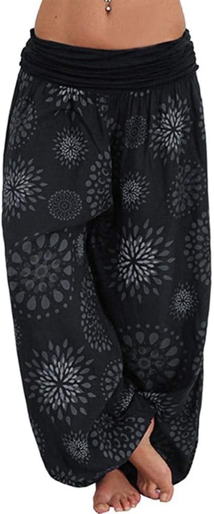 HULKAY New Upgrade Women's Casual Printing Loose Bandwidth Wide-Leg Pants Trousers Plus Size