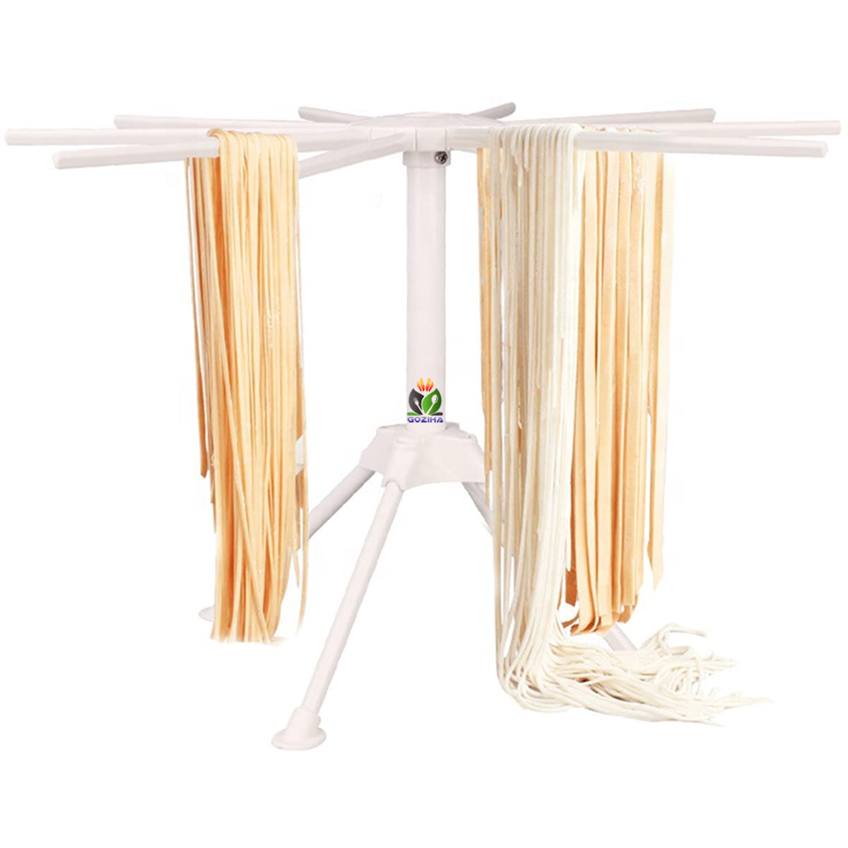 GOZIHA Pasta Drying Rack Noodle Stand with 10 Bar Handles Collapsible | Manual Pasta Maker in White Plastic | Spaghetti Drying Rack for Home Use | Easy Storage and Quick Set-Up