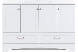 Spring Mill Cabinets Emlyn 48 Inch Bathroom Vanity with White Single Sink Top, 3 Cabinets, 2 Shelves, 2 Drawers, 48.5" W x 18.75" D x 32.89" H, White