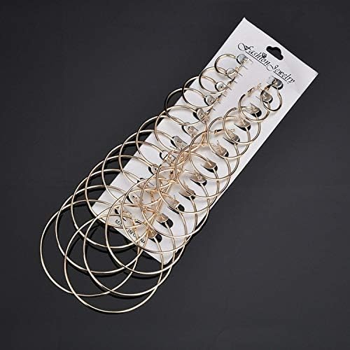 12 Cheap Pairs/Lot Round Hoop Moon Earring Sets Women Female Big Circle Hanging Ear Studs Pendant