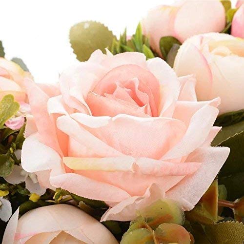 Adeeing Vintage Art Simulation Rose Flowers Wreath Pink Heart-shaped Garland for Home Wedding Decoration