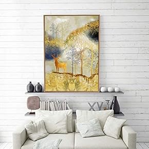 Framed Canvas Home Artwork Decoration Golden Abstract Style Canvas Wall Art for Living Room, Bedroom - 16x24 inches