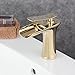 Beelee Single Handle Single Hole Waterfall Bathroom Sink Faucet, Polished Gold