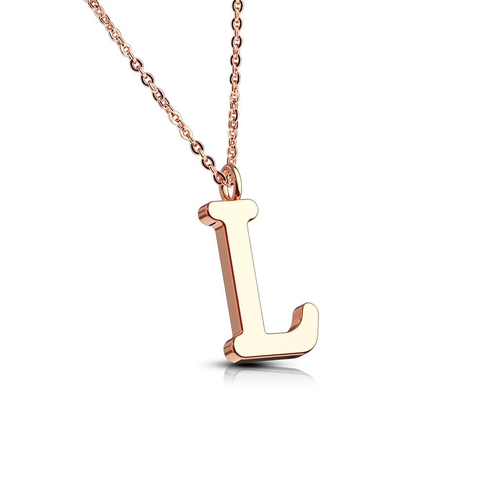 Bungsa® Alphabet Letter A-Z in Silver or Rose Gold Pendant Necklace Women's Necklace – Stainless Steel – for Women, Men and Women's Necklace – A B C D E F G H I J K L M N O P R S T U V W Z