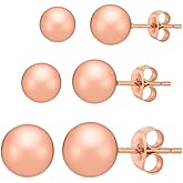 14K Gold Ball Stud Earrings – 3 Pairs in 3mm, 4mm, 5mm Sizes – Available in Style Colors for Women & Men