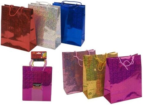 2XMedium Size Holographic Gift Bag - Assorted Colours - Pack of 3