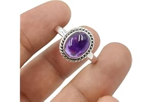 Natural Amethyst Ring 8x10 mm Oval Cabochon in 925 Sterling Silver Handmade Artisan Gemstone Jewelry