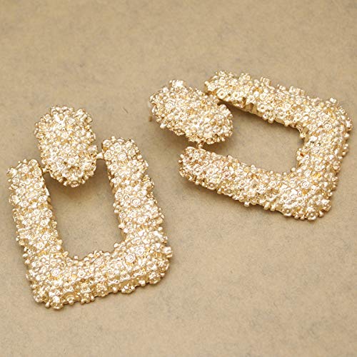 RechicGu Gold Relief Floral Door Knocker Hoop Earrings Bold Rectangler Chunky Runway Baroque