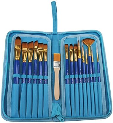 Starsource Paint Brushes-16 Pcs Art Brush Set for Watercolor, Acrylic, Oil &amp; Face Painting | Wood Handle Artist Paintbrushes with Blue Travel Zipper Holder Case