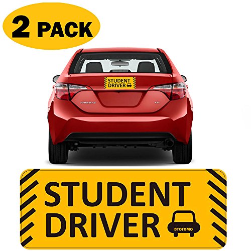 TOTOMO Student Driver Magnet Sticker - (Set of 2) 10"x4" Highly Reflective Premium Quality Car Safety Caution Sign Student Drivers #SDM06