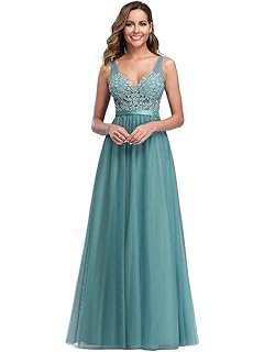 Ever-Pretty A-línea Vestido de Noche Apliques Tul Escote Cuello en V para Mujer 00930