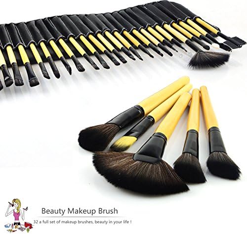 32 Pcs Professional Cosmetic Makeup Brushes Set Kit with Bag Wood Handle Black by CrazySounds