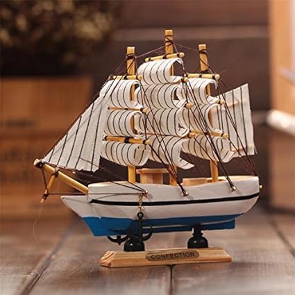 Jaycoknit Mini Mediterranean Seas Lucky Wooden Handcrafted Ship Home Decor Showpiece-13 cm