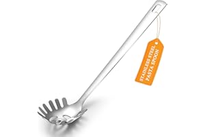 Spaghetti Spoon, ReaNea Pasta Server, Stainless Steel Pasta Spoon with Teeth, One-Piece Metal Pasta Fork, Noddle Fork Kitchen
