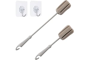 Foshine Brush Bottle 2 Pack 1 Long 1 Short Cleaning Brush Wine Glass Sponge 2 Pack Traceless Hook