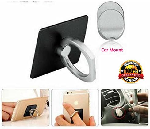 Phone Ring for Secure & Safe Grip and Stand - Attaches to Any Phone, Smartphone, iPad, or Tablet with Flat Rear Surface – Includes Universal Car Mount – Compact & Slim, Rotates 360 & Swivels 180