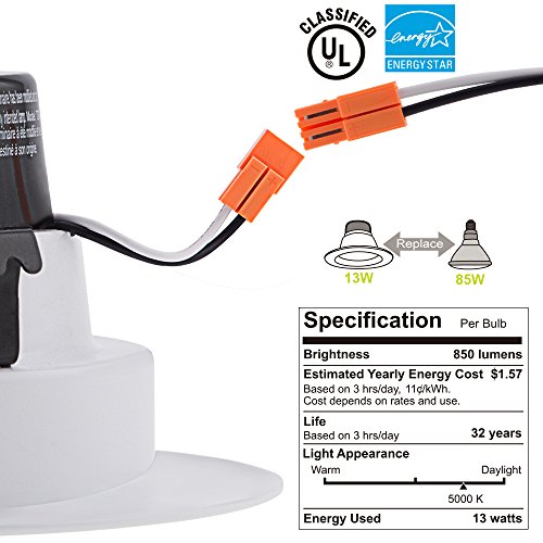 TORCHSTAR Wet Location 4-inch Dimmable Recessed LED Downlight, 13W (85W Equiv.), High CRI, Energy Star, 5000K Daylight, 800lm, Retrofit LED Recessed Lighting Fixture, 5 Years Warranty