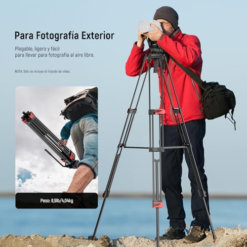 NEEWER 74" Trípode Vídeo Básico con Cabezal Fluido, Trípode Cámara Metal con Amortiguación Suave, Esparcidor Nivel Medio, Placa Liberación Rápida Compatible con 501, Carga Máx 17,6lb, TP37