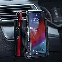 LUFOX Upgrade PU-Leather Air Vent Car Pocket Caddy Organizer Holder with Charging Port for Phone,Cell Phone,Pencil,Charger (Black)