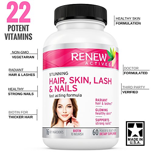 Hair Skin Lash & Nails Supplement! Promotes Longer Hair growth, Radiant Skin & Stronger Thicker Nails! 22 Potent Vitamins Assists Anti-Aging Skin. Stunning Results in 30 days - Guaranteed!