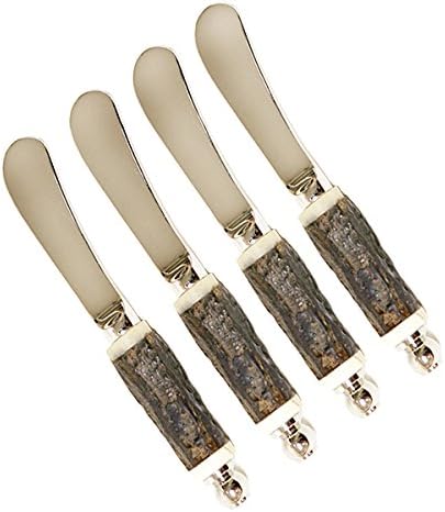4 Piece Cheese Spreaders with Walnut Bark Wood Handles , Stainless Steel, Butter /Cheese Spreaders, Gourmet Accessories, Excellent for Party.