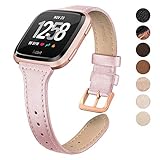 SWEES Leather Bands Compatible with Fitbit Versa 2 / Fitbit Versa Lite & SE/Fitbit Versa, Slim Thin Genuine Leather Replacement Strap for Versa Women (5.5