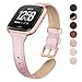 SWEES Leather Bands Compatible Fitbit Versa, Genuine Leather Slim Thin Dressy Strap Replacement Wristband for Women Small, Black, White, Champagne, Rose Gold, Brown, Tan, Pink