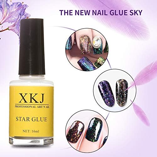 xxiaoTHAWxe Adhesive Nail Glue, 15ml Nail Art Glue for Foil Sticker Nail Transfer Tips Adhesive Starry Sky Pattern