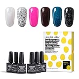 Lagunamoon UV LED Gel Nail Polish Soak Off Glitter Gel Polish Nail Varnish Manicure Set 6 Colours