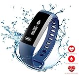 New Smart Fitness Tracker,Smart Watch with Blood Pressure Heart Rate Sleep Pedometer Camera remote shoot Blood Oxygen Monitor Smart Wristband Bracelet READ for Bluetooth Andriod and ios (R5PRO-BLUE)