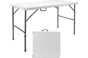 Onlyflame Folding Table 4 Feet Portable Heavy Duty Plastic Dining Table w/Handle - Fold-in-Half Utility Table Adjustable Tabl