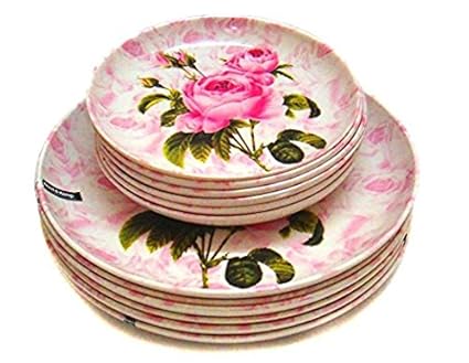 Smart Dinning ROSA Melamine Pack of 12 plate Set(12+8) Dinner Plates Limited Edition