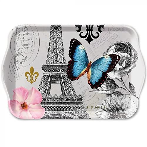 Melamine Tray Approx. 13 x 21 cm Ici Paris Butterfly Eiffel Tower Roses Coffee Service Tea Service