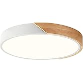 Peblto Modern Dimmable White LED Ceiling Light, 2700 K - 6000 K 5CCT Wood Flush Mount Ceiling Lighting Fixtures, Minimalist R