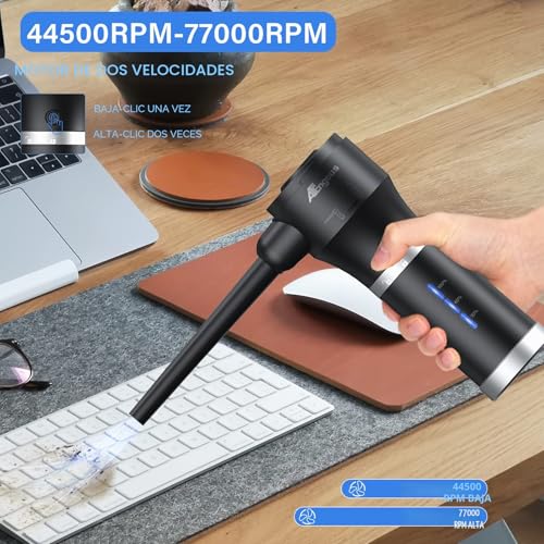 Electric Dust Blower & Electric Vacuum Cleaner, 77000 RPM Air Blower, 2 Speeds Compressed Air Duster for Computer, Keyboard, Car, Battery Can Be Removed and Charged