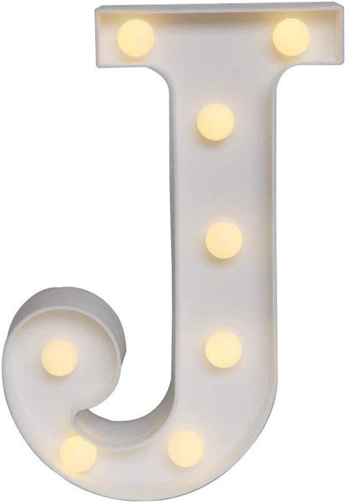 Sunnyglade White Marquee LED Alphabet Lights Arabic Numerals Lights for Party Home Bar Wedding Decor, Alphabet Wall Decoration Letter Lights (J)