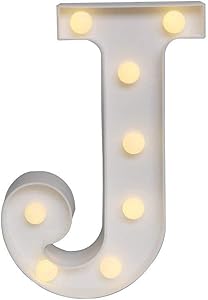 Sunnyglade White Marquee LED Alphabet Lights Arabic Numerals Lights for Party Home Bar Wedding Decor, Alphabet Wall Decoration Letter Lights (J)