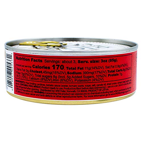 MW POLAR FRIED BRISLING SARDINES IN TOMATO SAUCE, 8.47 OZ (PACK OF 1)