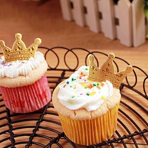 200 Pcs Yosmi Gold glitter Crown Cupcake Toppers for Birthday Party Dessert Decorations Wedding Baby Shower Anniversary Decoration Card