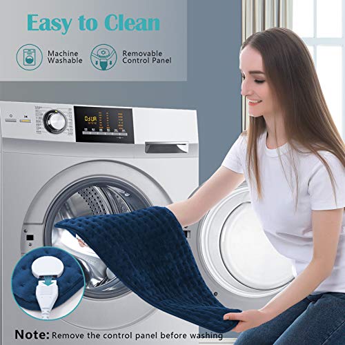 XIRGS Heating Pad, Electric Heating Pad for Back Cramps Neck Pain Relief, Dry & Moist Heat Therapy, 10 Heat Setting, 9 Timer Setting - Auto Shut Off Hot Heat Pad Size 12\'x24\'，Machine-Washable (Blue)