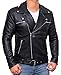 Decrum Mens Leather Motorcycle Jackets - Black Asymmetrical Leather Moto Jacket | [1100054] Black Ngan, L