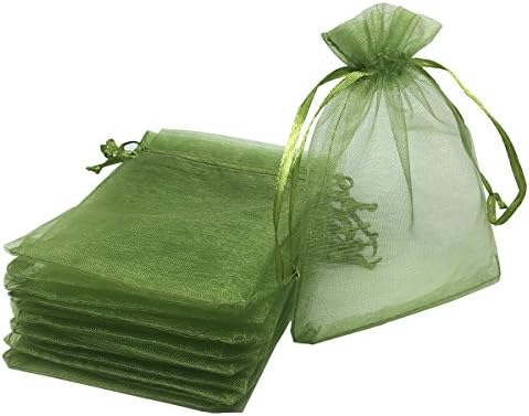 YIJUE 100pcs 6.6x9 Inches Drawstrings Organza Gift Candy Bags Wedding Favors Bags (Grass Green)